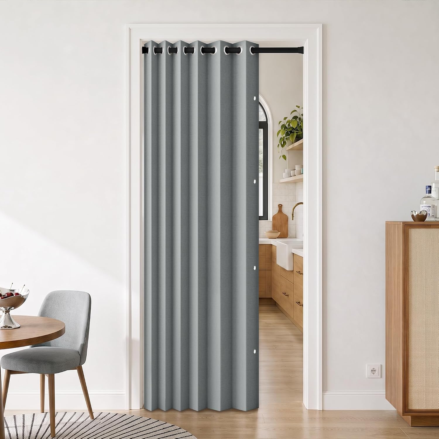 Magnetic Blackout Door Curtain, Grey - Image 2