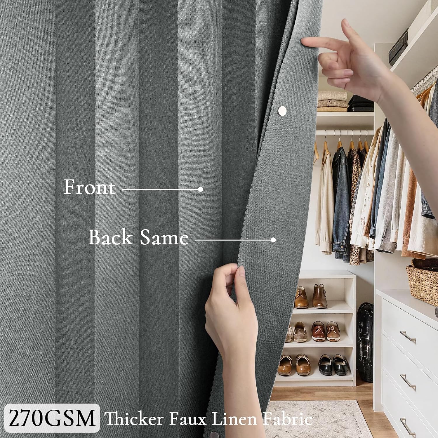 Magnetic Blackout Door Curtain, Grey - Image 3