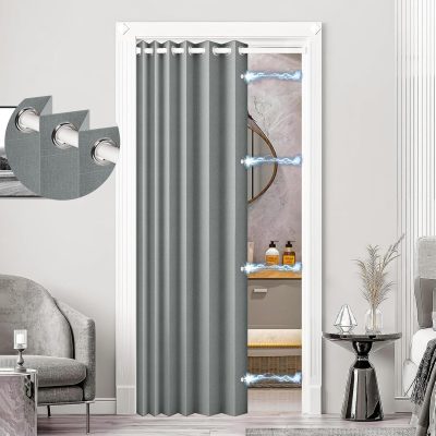 Magnetic Blackout Door Curtain, Grey